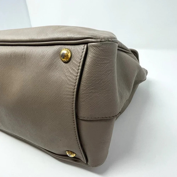 Prada Pattina Flap Satchel Saffiano Leather Medium Bag Purse Taupe - Picture 7 of 16